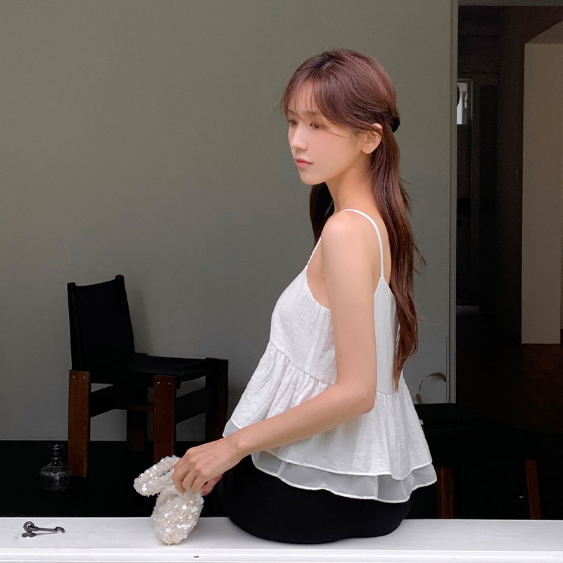 얼레이 쉬폰 자개 버튼 플레어 나시 블라우스 bs8354 - 상세 이미지 2