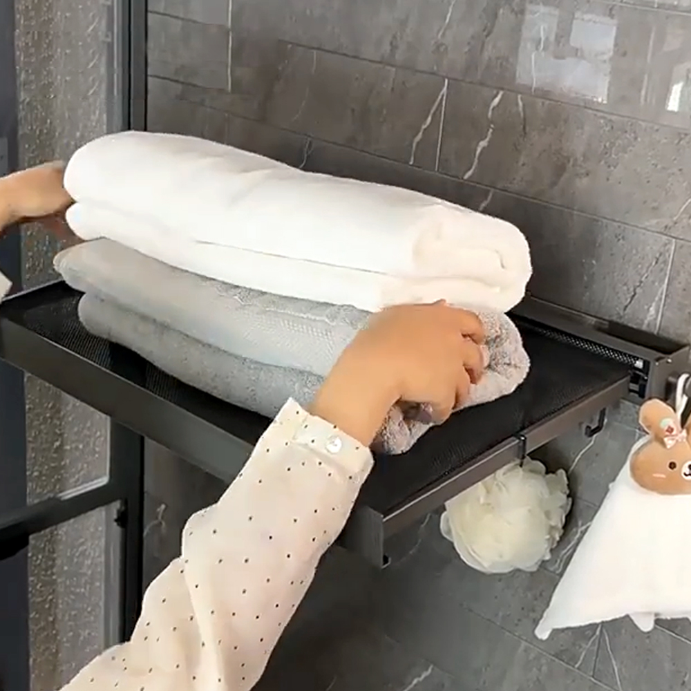 업그레이드 욕실 폴딩 무타공 화장실 수건 옷 정리 거치대 선반 45cm - 상세 이미지 4