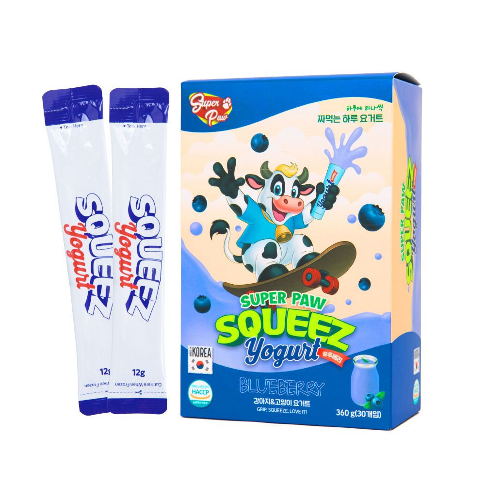 (1박스) 슈퍼포우 짜먹는 하루 요거트 강아지 고양이 아이스크림 간식 블루베리요거트, 360g, 1개