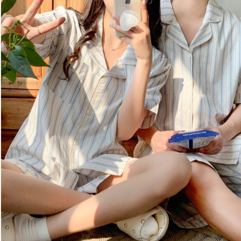 커플파자마 신혼부부커플잠옷 이지웨어 여름 반팔 반바지 바지 홈웨어 - 상세 이미지 5