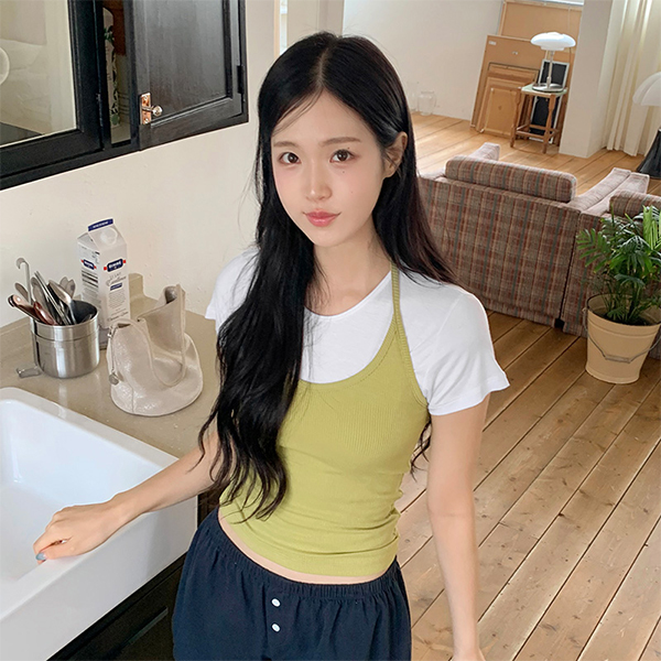 롤라 홀터넥 나시 크롭 반팔티 세트 st2920 - 상품 이미지