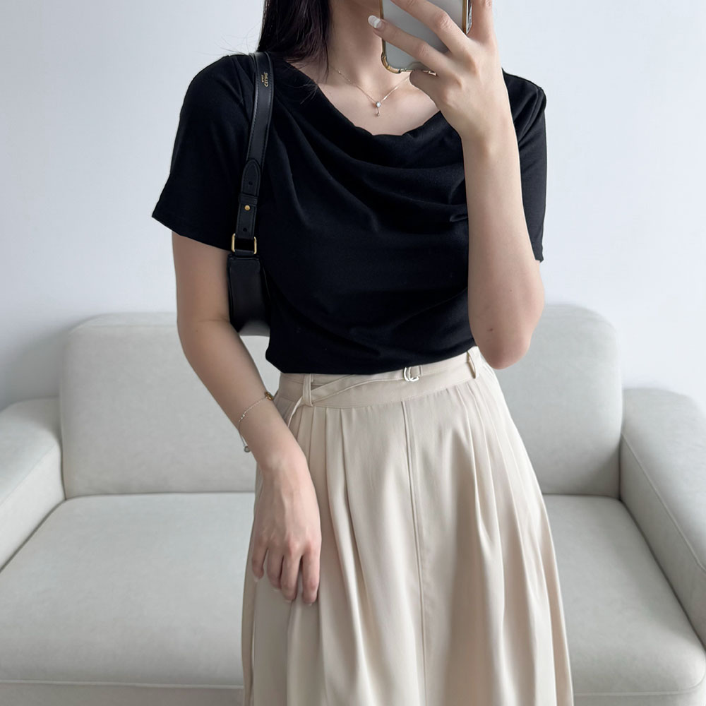 플레어롱스커트 벨트 핀턱 화이트 롱 스커트 - 상세 이미지 3