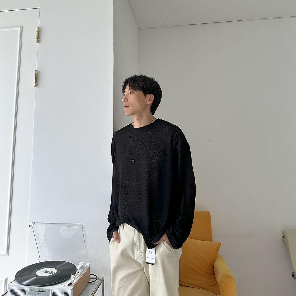 린넨 티셔츠 오버핏 시스루 바캉스 남자 여름 긴팔티 - 상세 이미지 3