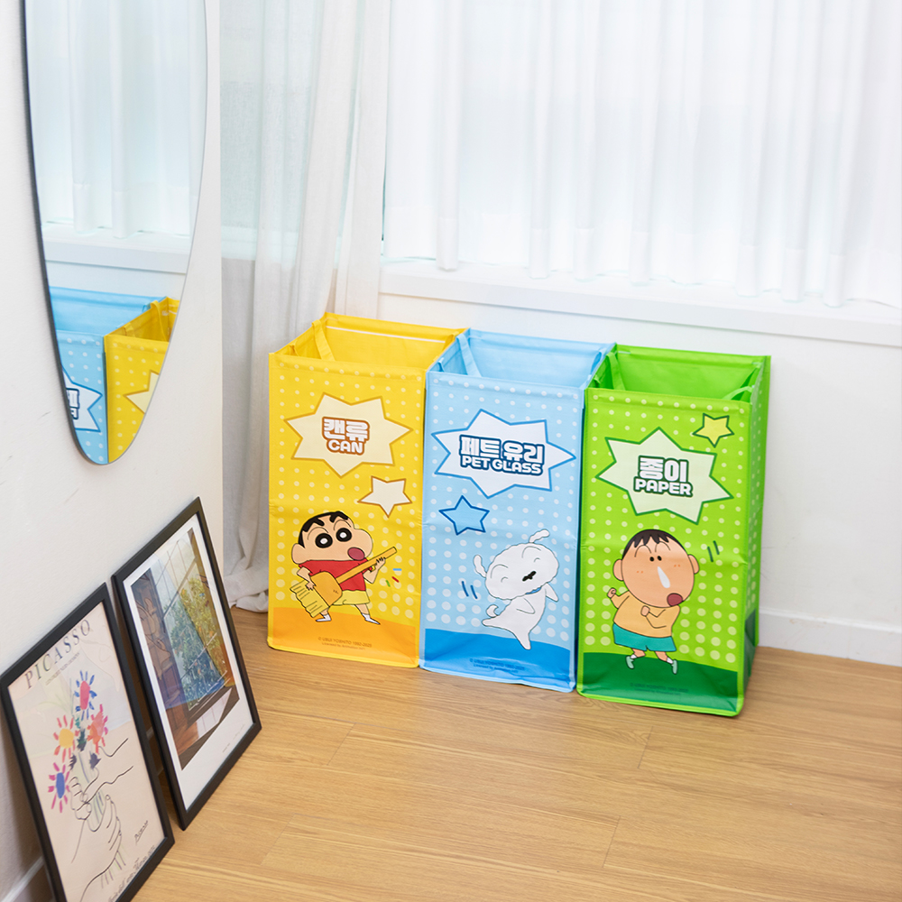 레토 짱구 재활용 분리수거함 가정용 쓰레기통 분리수거통 3단 세트