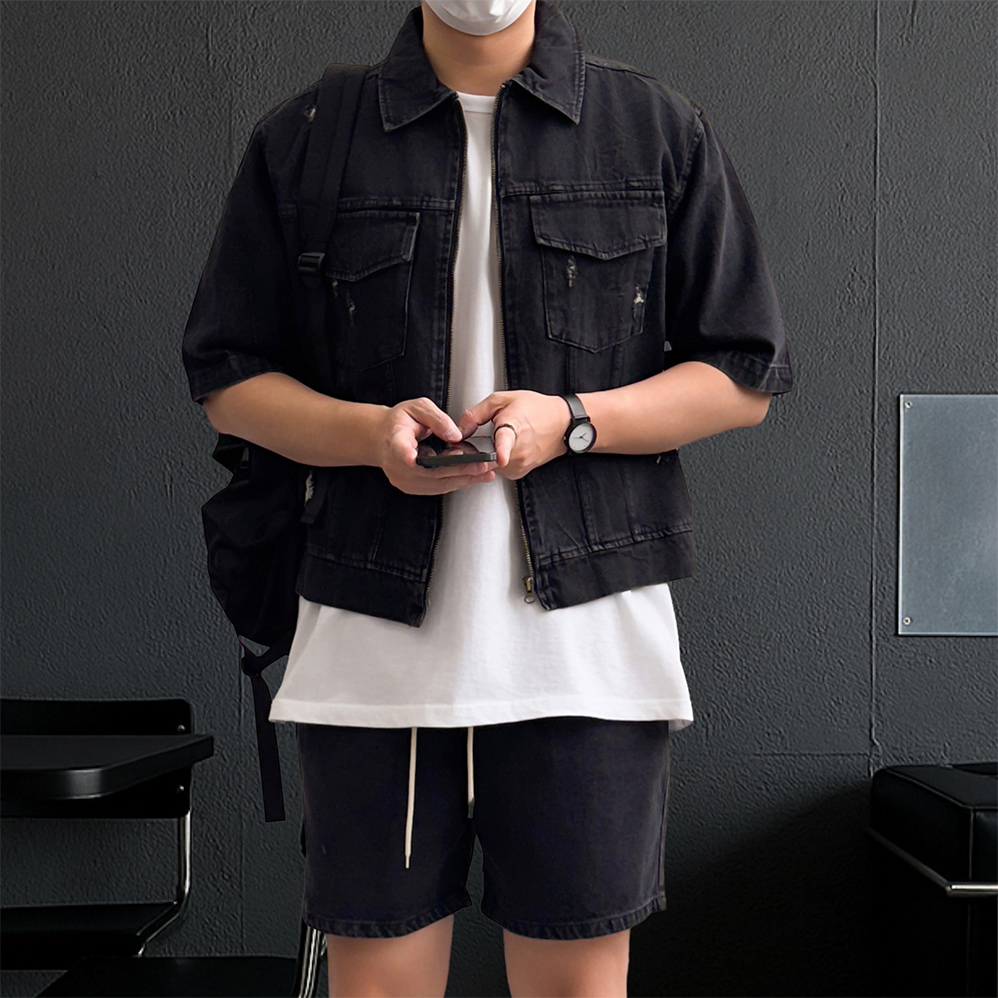 남자여름자켓 트러커 반팔 청 데님 자켓 - 상세 이미지 3