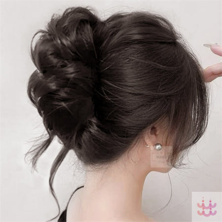 보급창고3호점 웨이브 올림머리 가발 브라운 당고머리가발 뿌까머리 로우번