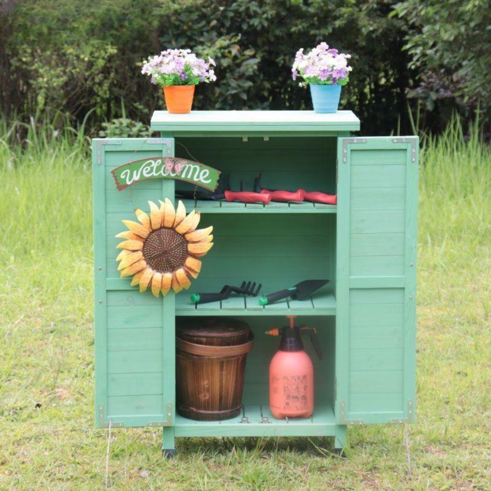 농막 야외창고 마당 텃밭 간이창고 원목 농기구보관함 A 민트색 59x34x100cm 조립식