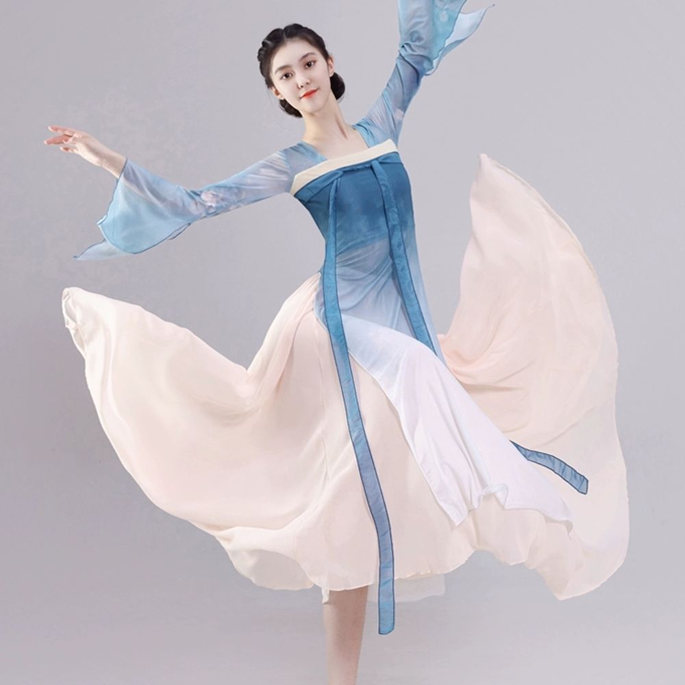 워십복 공연복 한국무용 의상 몽탁 A. 산과 바다 푸른 거즈 드레스 연꽃 핑크, A. S - 상세 이미지 5