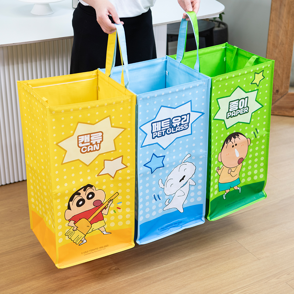 레토 짱구 재활용 분리수거함 가정용 쓰레기통 분리수거통 3단 세트