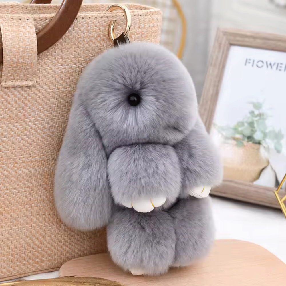 토끼 모피 퍼 인형 키링 가방걸이 15cm - 상세 이미지 4
