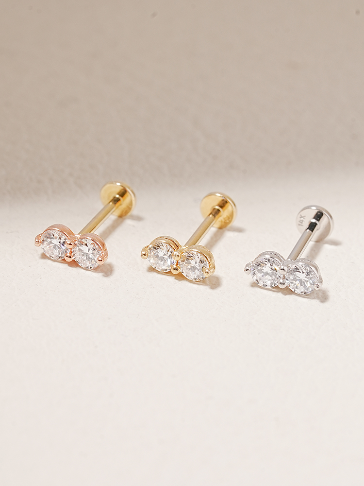[0.8mm]14K 인터널 랩 다이아몬드 투스톤 투웨이 라블렛 피어싱 귀걸이 - 상세 이미지 5