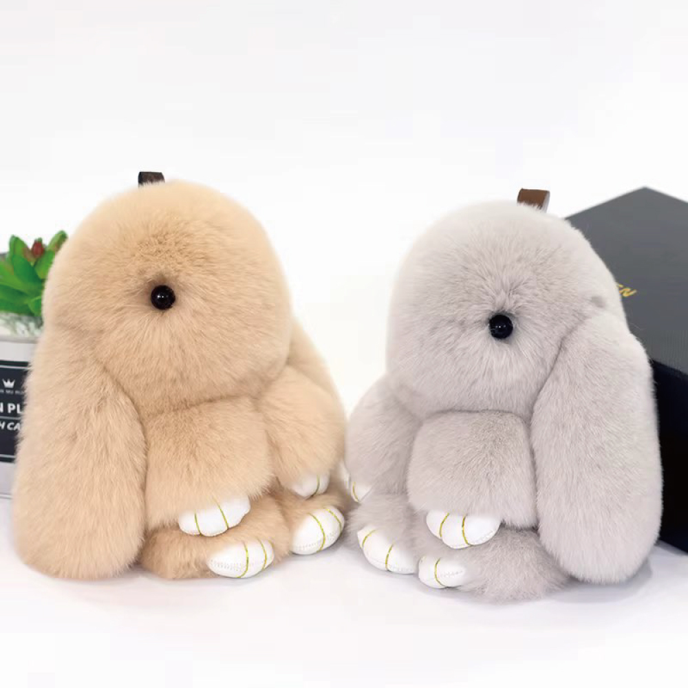 토끼 모피 퍼 인형 키링 가방걸이 15cm - 상품 이미지
