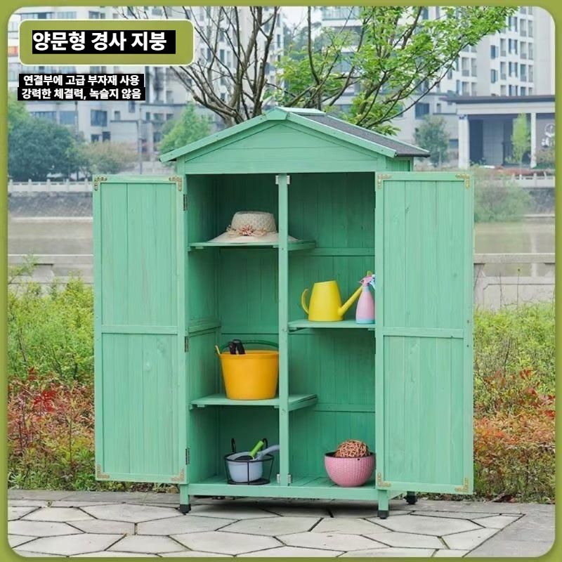 조립식 야외창고 농장 텃밭 농기구보관함 목장 간이창고 2도어 소형 커피색 원목