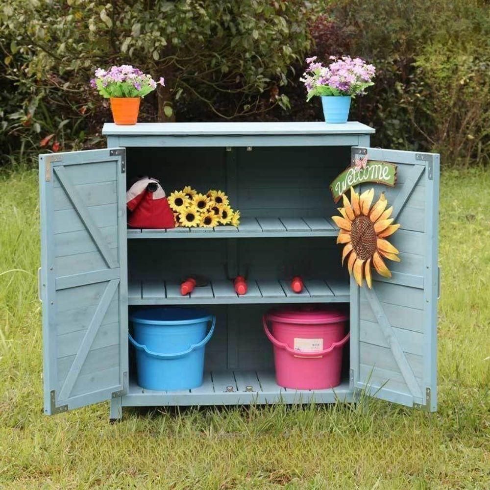 농막 야외창고 마당 텃밭 간이창고 원목 농기구보관함 A 민트색 59x34x100cm 조립식