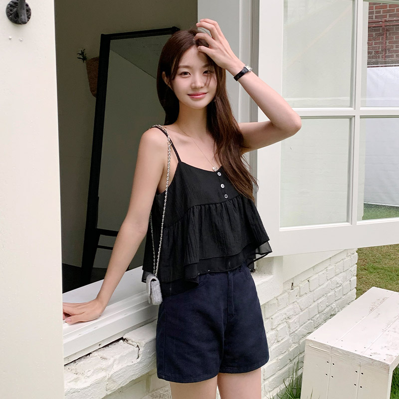 얼레이 쉬폰 자개 버튼 플레어 나시 블라우스 bs8354 - 상세 이미지 3