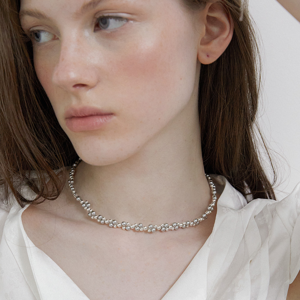 [바이이에르] [925 silver] Pearl metal lace necklace (Silver) BH7N53727W9420 - 상세 이미지 2