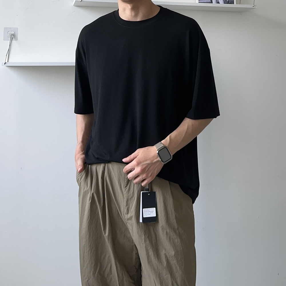 남자 반팔티 실켓 무지 라운드 여름 티셔츠 남자 오버핏반팔 - 상세 이미지 3