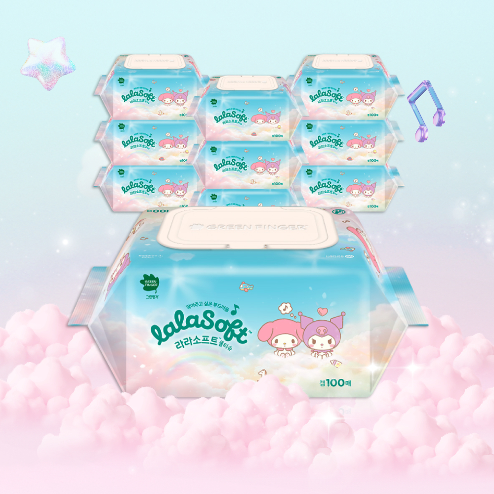 그린핑거 라라소프트 산리오 물티슈 캡형 100매X8팩