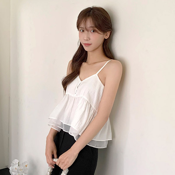 얼레이 쉬폰 자개 버튼 플레어 나시 블라우스 bs8354 - 메인 이미지
