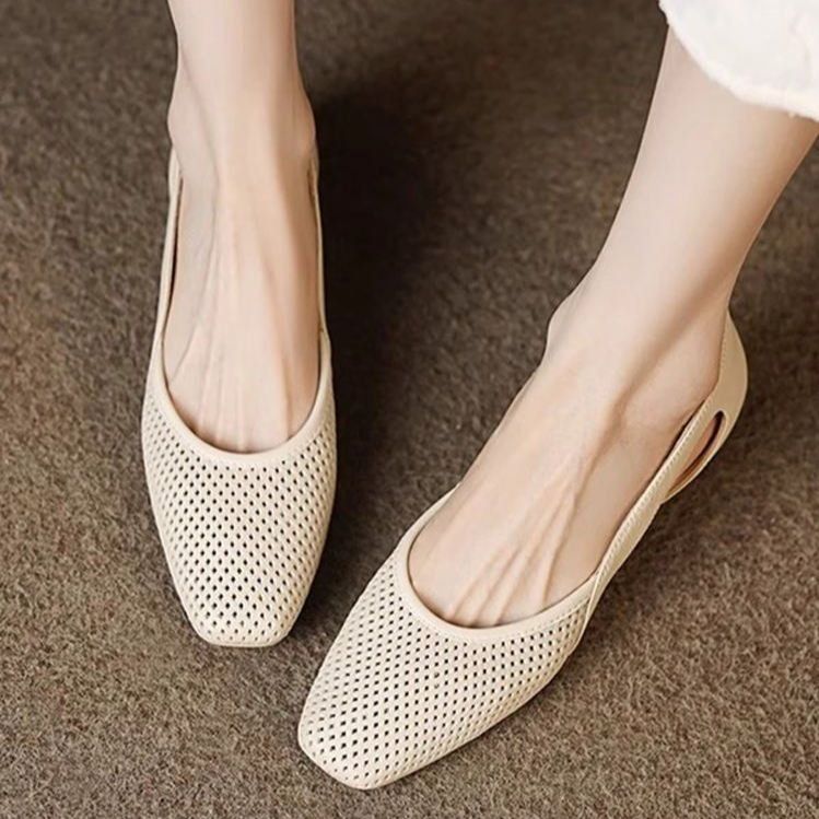 펀칭 사각코 3cm 로우힐 가죽 펌프스 여성 bying24 블랙 35 이미지 6