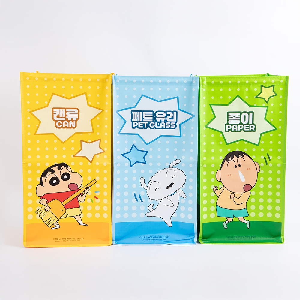 레토 짱구 재활용 분리수거함 가정용 쓰레기통 분리수거통 3단 세트