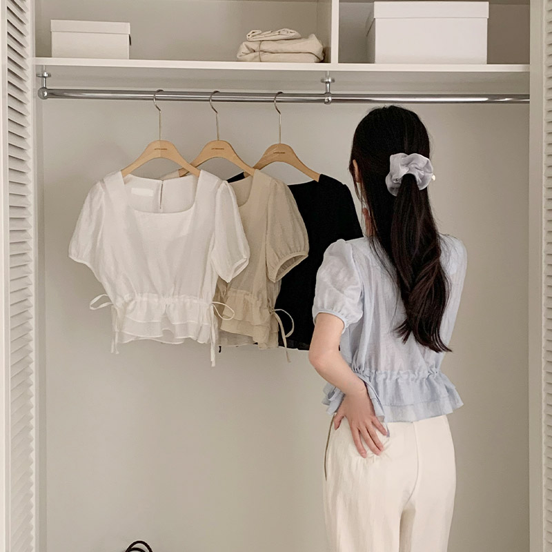 쥬리에 스퀘어넥 캉캉 프릴 반팔 블라우스 bs8348 - 상세 이미지 5