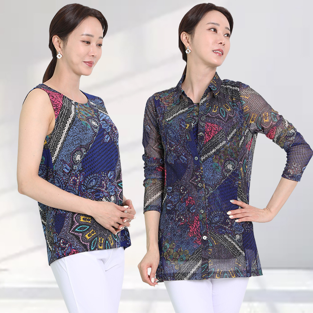 엄마옷 자카드 여름 블라우스 가디건 세트 냉감 나시 자켓 중년여성 마담 60대 50대 40대 선물