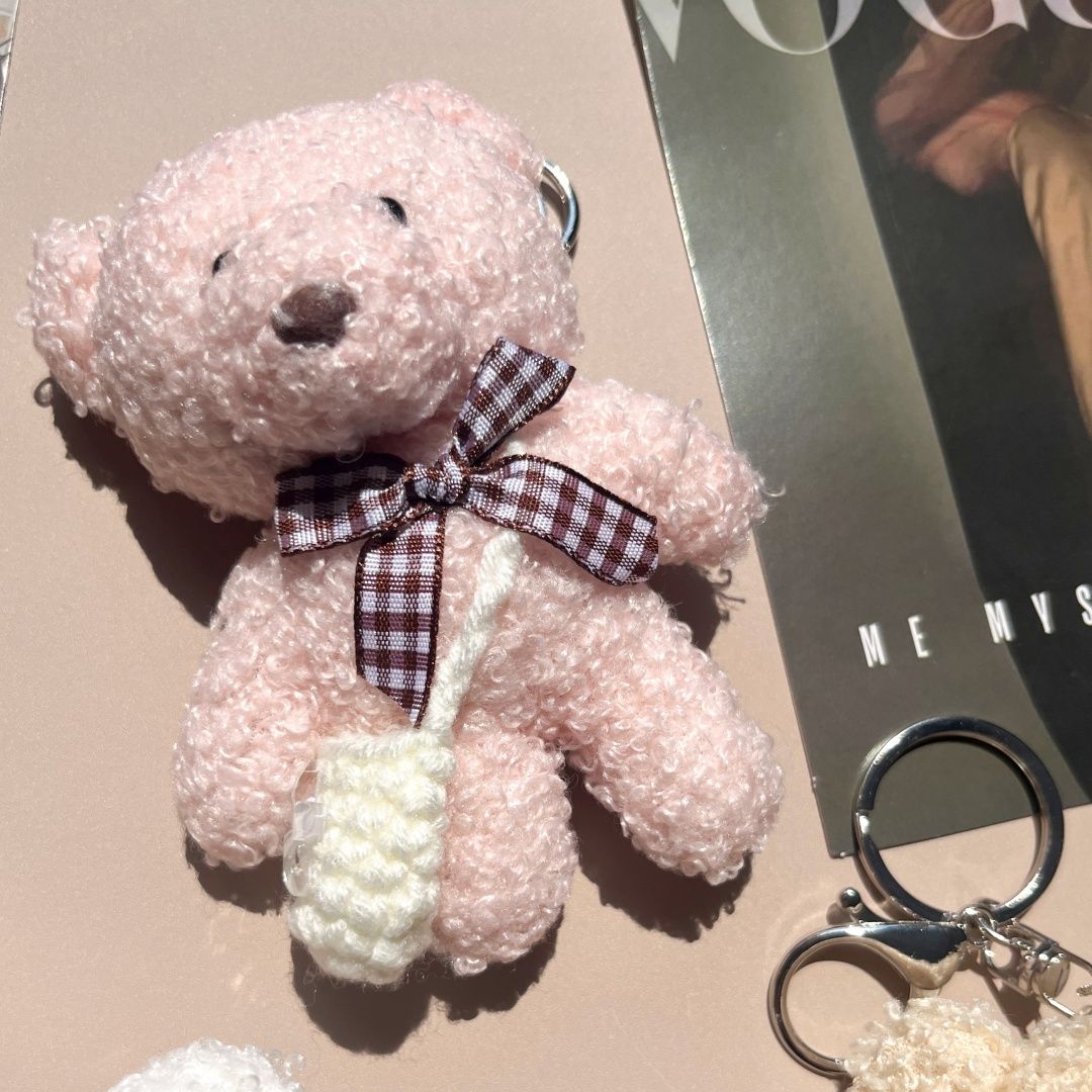 귀여운 곰돌이 키링 곰인형 뽀글이 봉제인형 가방 고리 열쇠고리 자동차 커플 우정 - 상세 이미지 4