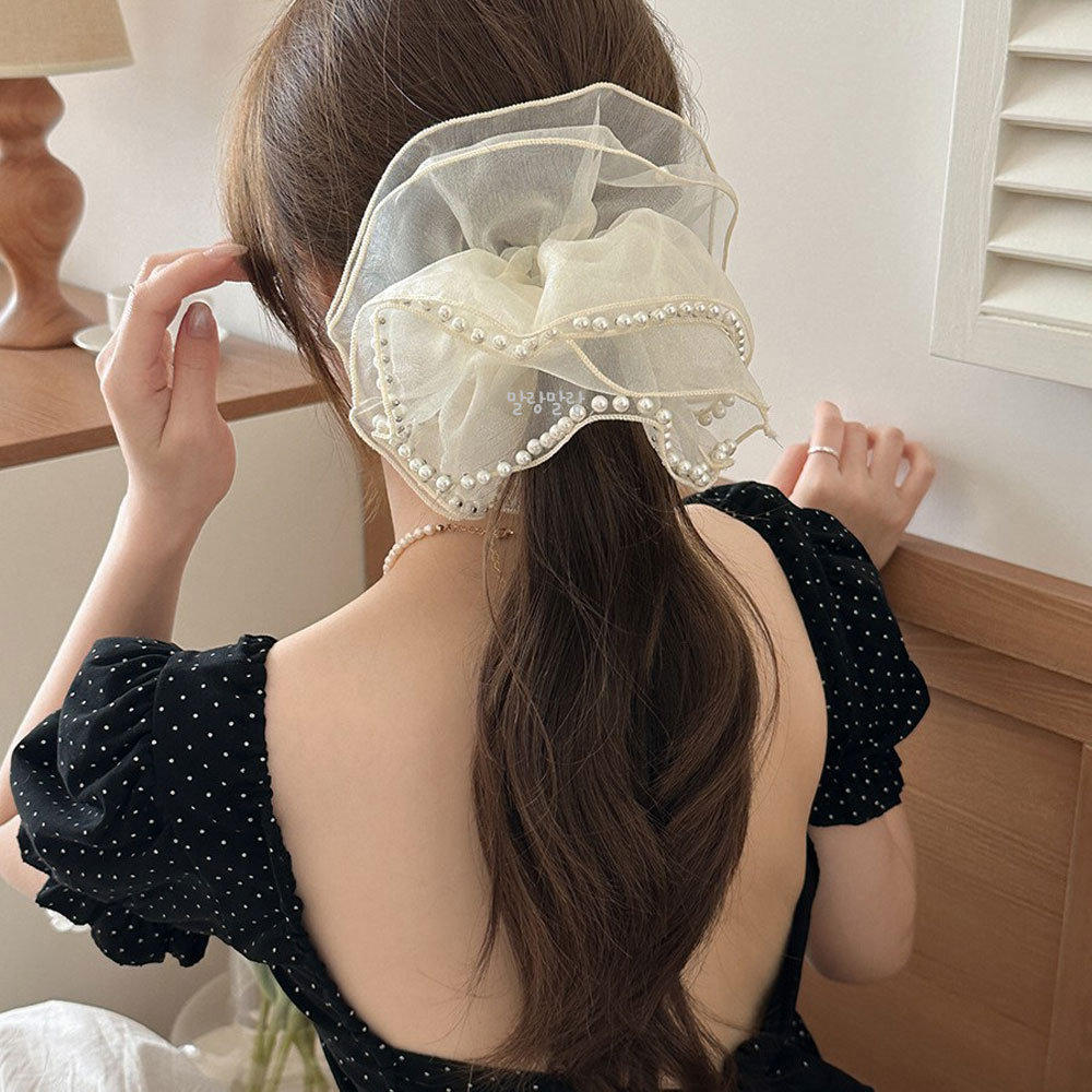 풍성한 비즈 진주 헤어슈슈 포니테일 빅스크런치 러블리 왕곱창머리끈 이미지 7