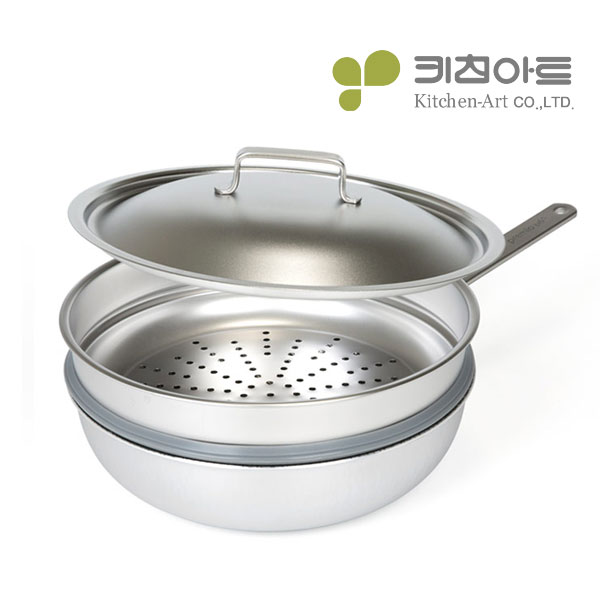 키친아트 무연마 통5중 316 스텐 궁중팬 26cm+찜기+뚜껑 - 상세 이미지 4