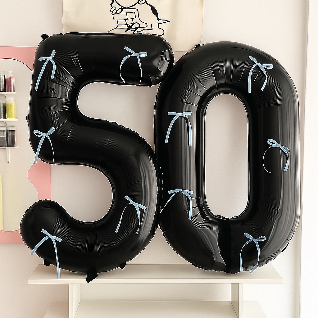 50일 아기 셀프 촬영 숫자 풍선 파스텔블루 화이트