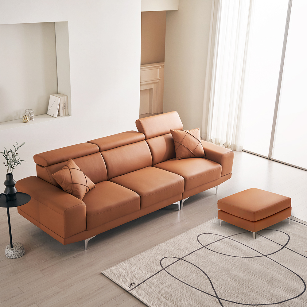 바스포르 소노아 4인 비건 실리콘 가죽소파 (스툴 포함)