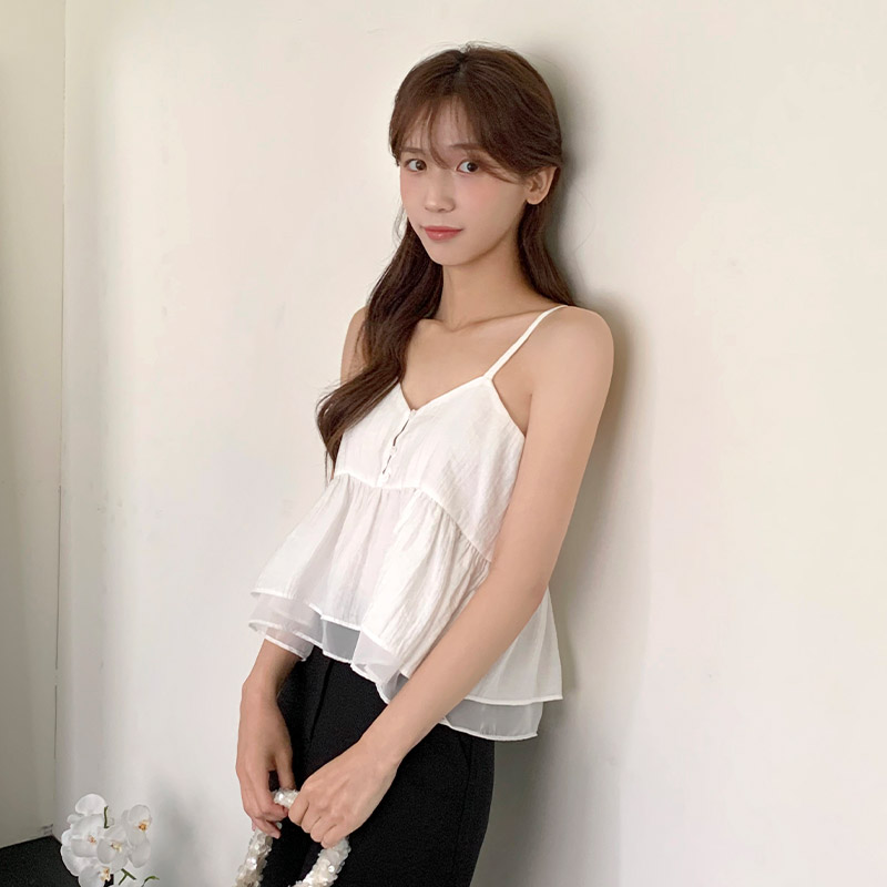 얼레이 쉬폰 자개 버튼 플레어 나시 블라우스 bs8354 - 상세 이미지 2