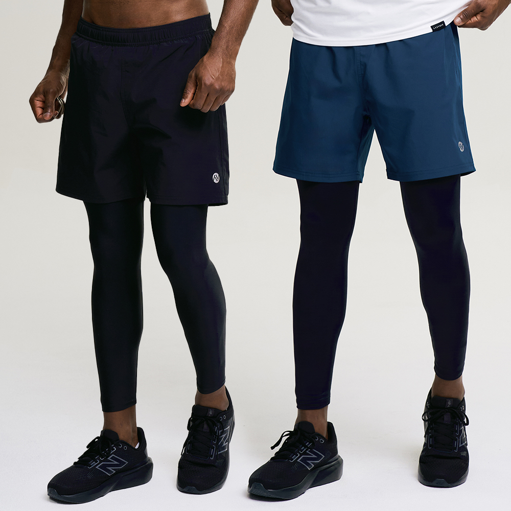 남여공용 컴팩트 2in1 9부 워터레깅스 수영복 반바지 러닝 팬츠 블랙 이미지 3