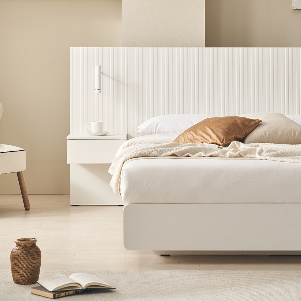 바스포르 시손느 E0 템바보드 평상형 LED 호텔식 신혼 부부 침대 화이트 프레임 SS