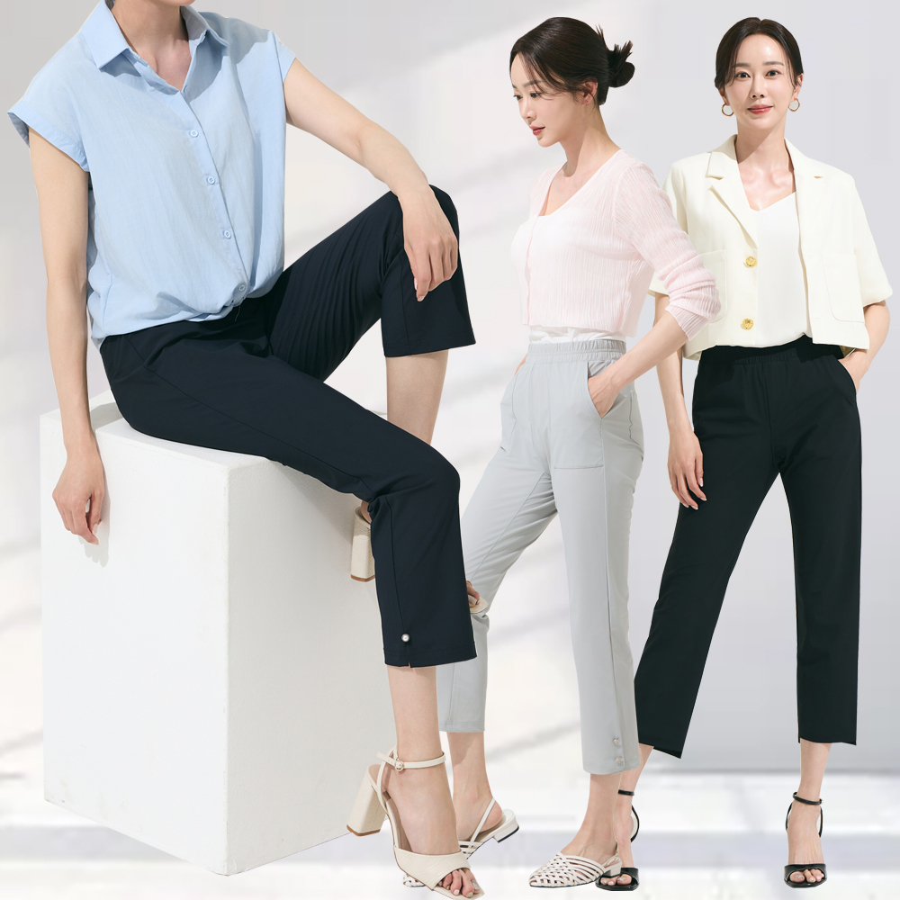엄마옷 썸머 쿨 팬츠 3종 여름 밴딩 일자 바지 7부 8부 슬랙스 중년여성 마담 30대 40대 50대 - 상품 이미지