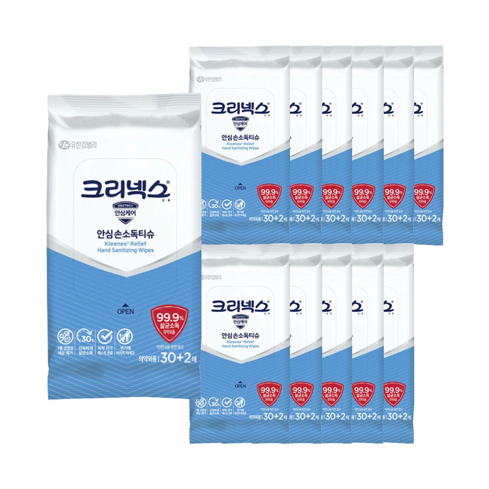 크리넥스 안심 손소독티슈 30+2매X12팩