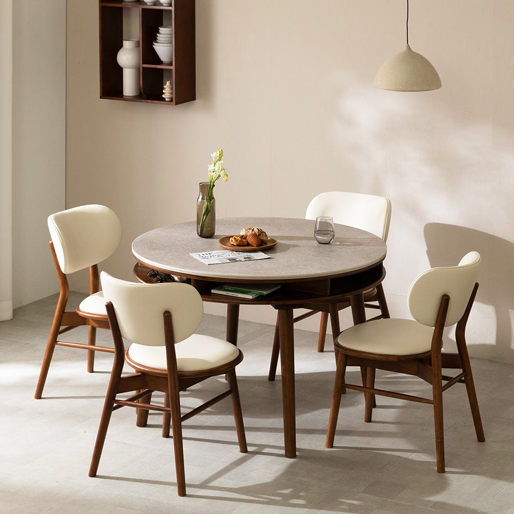 데이지 원형 수납 양면 세라믹식탁 테이블 (라이트그레이/스톤그레이) 1100mm, 월넛