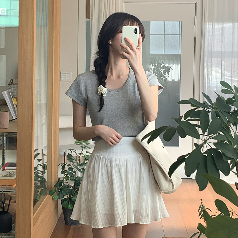 베이직 U넥 크롭 반팔 티셔츠 ts4344 이미지 7
