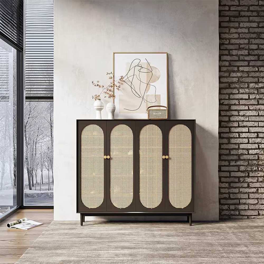 라탄 현관 신발장 내추럴 수납 인테리어 원목 수제 100x38x110cm(2문/오크) - 상세 이미지 4