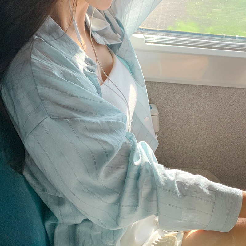 리츠 린넨 루즈핏 스트라이프 여름 셔츠 bs8346 이미지 2