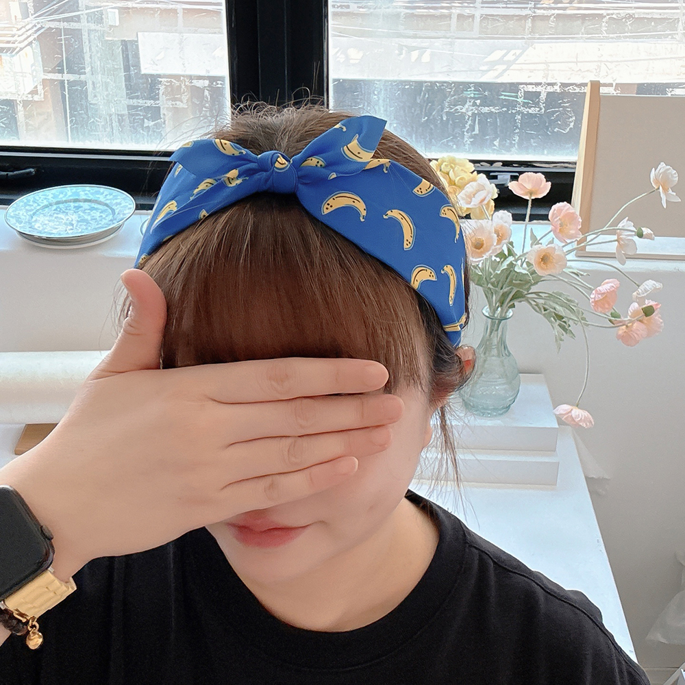 귀여운바나나 과일리본머리띠 넓은반다나헤어밴드 여름헤어터번 면헤어밴드 헤어액세서리 - 상세 이미지 2