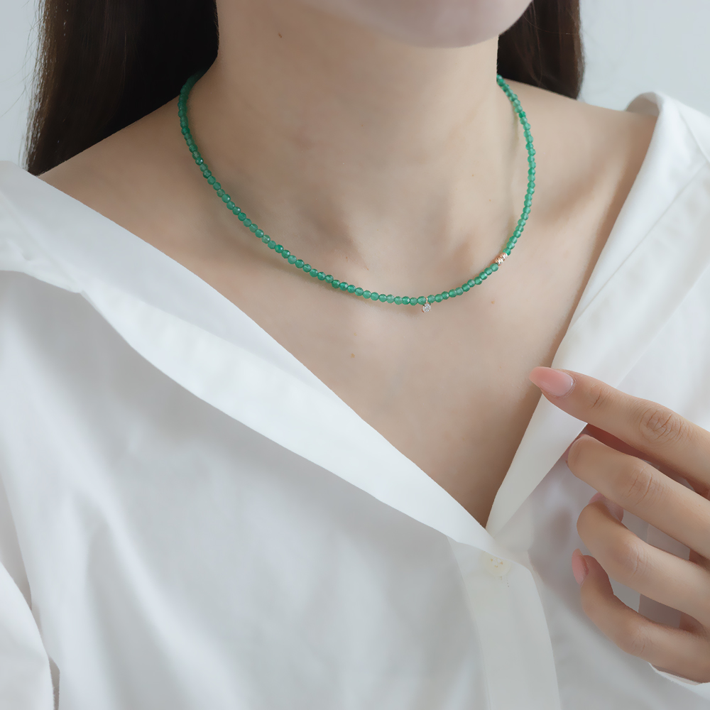 14k 컷팅볼 3mm 그린오닉스 큐빅 목걸이 OPPN0353 이미지 6