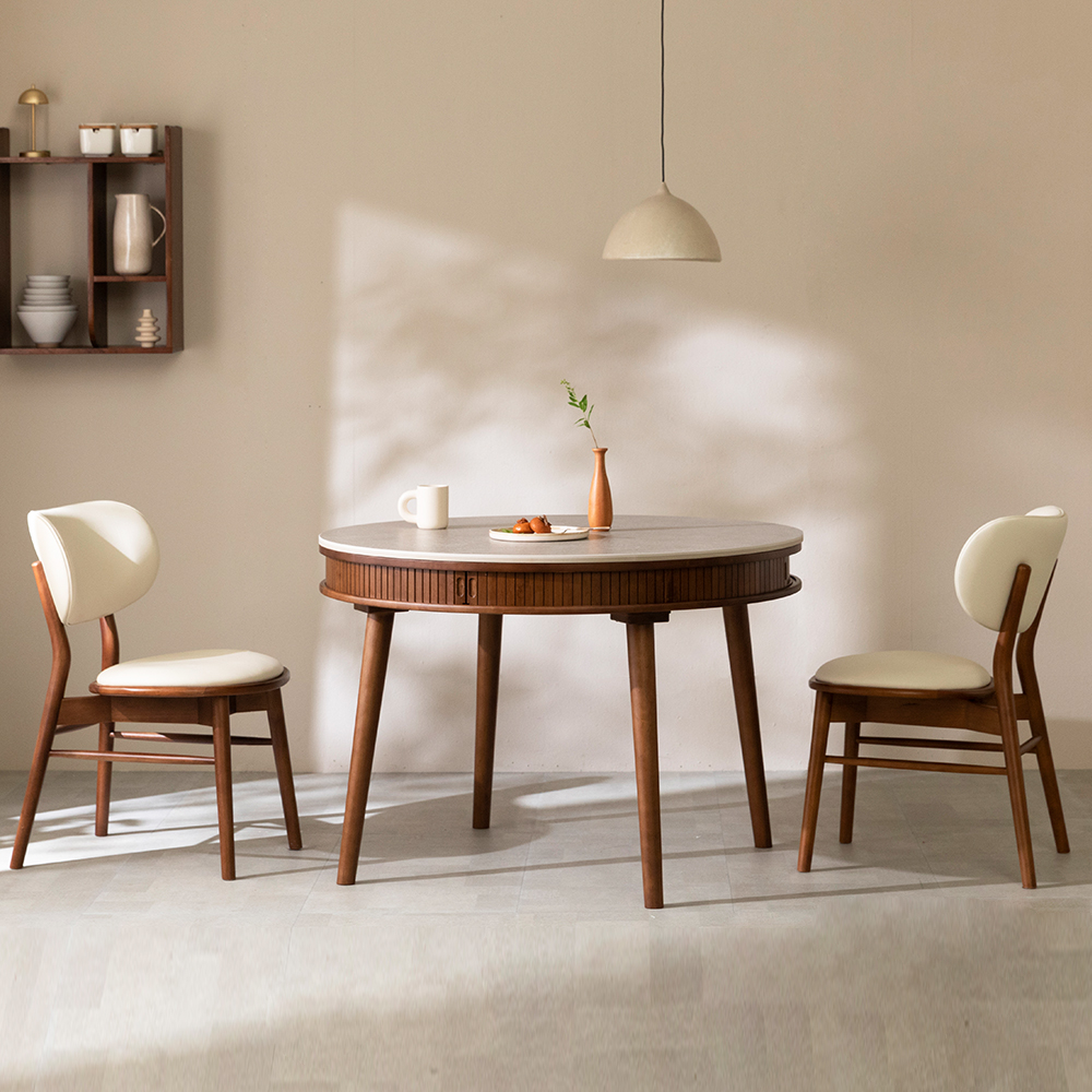 데이지 템바보드 원형 양면 세라믹식탁 테이블 (라이트그레이/스톤그레이) 1000mm, 월넛