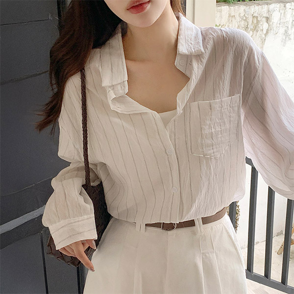 리츠 린넨 루즈핏 스트라이프 여름 셔츠 bs8346