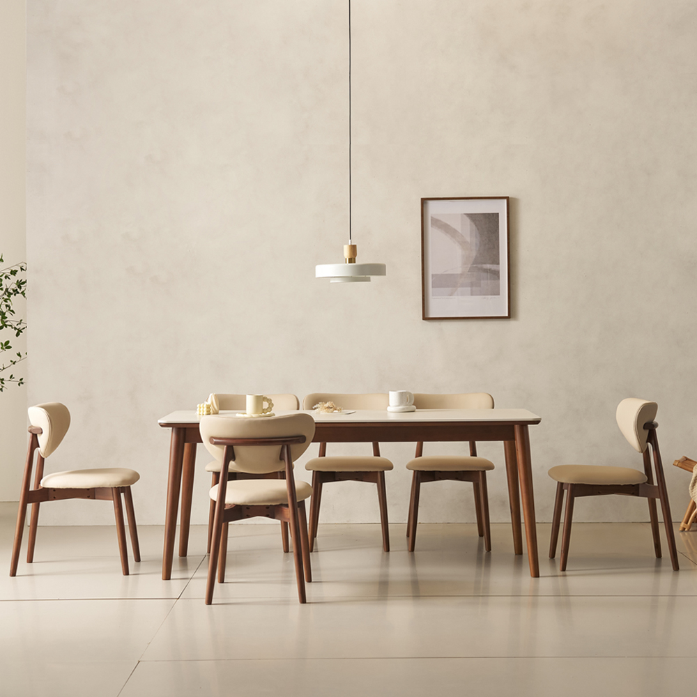 마드리 6인용 원목 세라믹식탁 세트 포세린 상판 테이블 식탁+의자4, 1800mm, 월넛