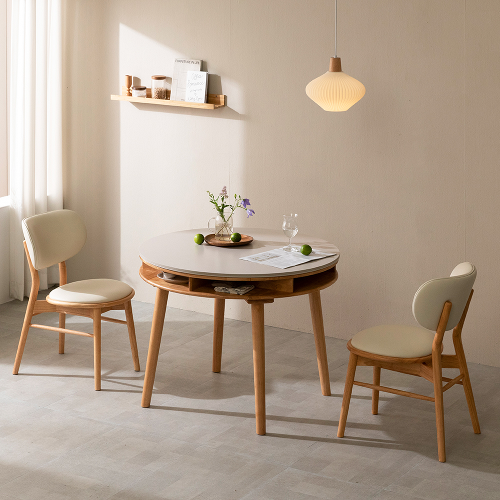 데이지 원형 수납 양면 세라믹식탁 테이블 (라이트그레이/스톤그레이) 1000mm, 내추럴