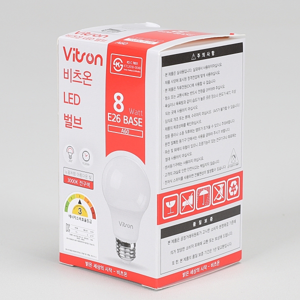 비츠온 LED 전구 벌브 E26 8W, 전구색 - 메인 이미지