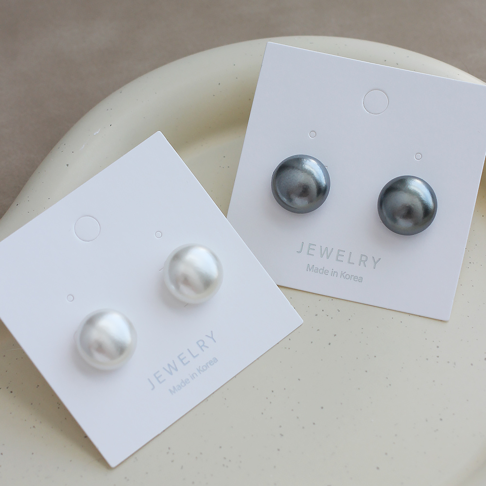 납작 진주 귀걸이 14mm 화이트 딥그레이 흑진주