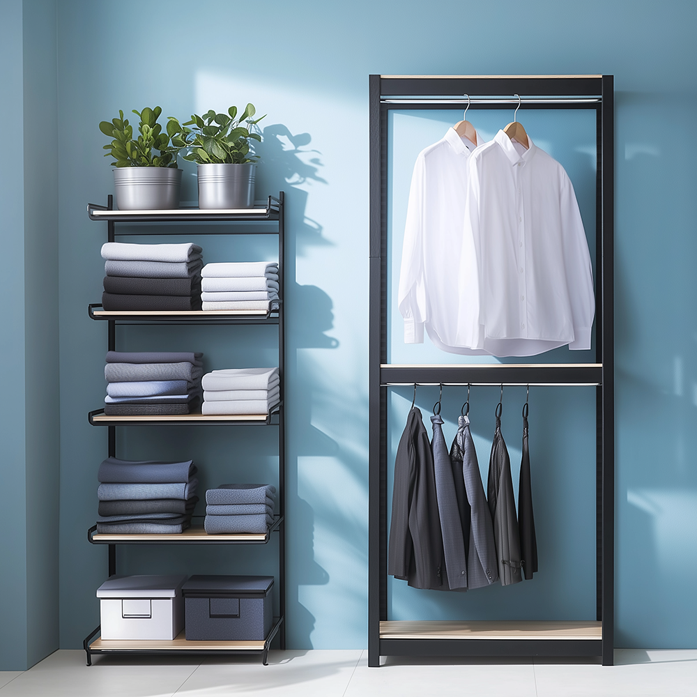 시스템행거 드레스룸 행거 커튼 조립식 철제 옷장 홈던트하우스 8004001650 3단행거봉2개